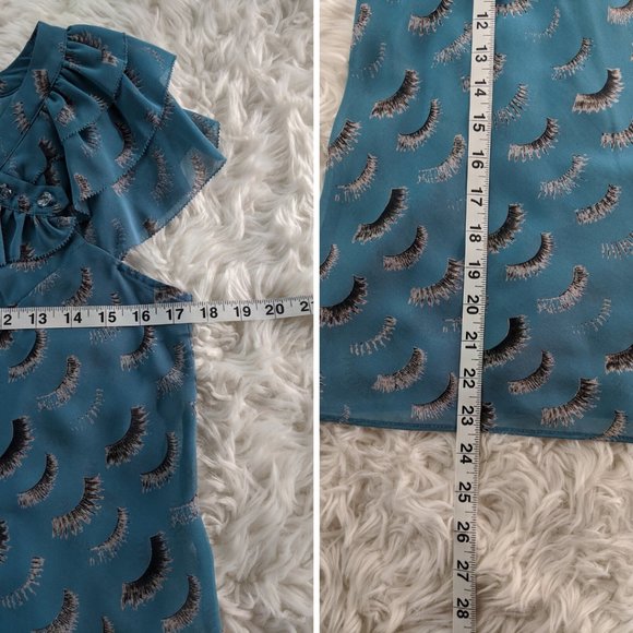 Eyelash Print Ruffle Blouse Small - Picture 8 of 8